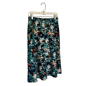 Floral A-Line Skirt Navy Background, Size Medium